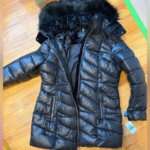NWT Marc New York Black Fur Hooded Jacket Velvet Trim
